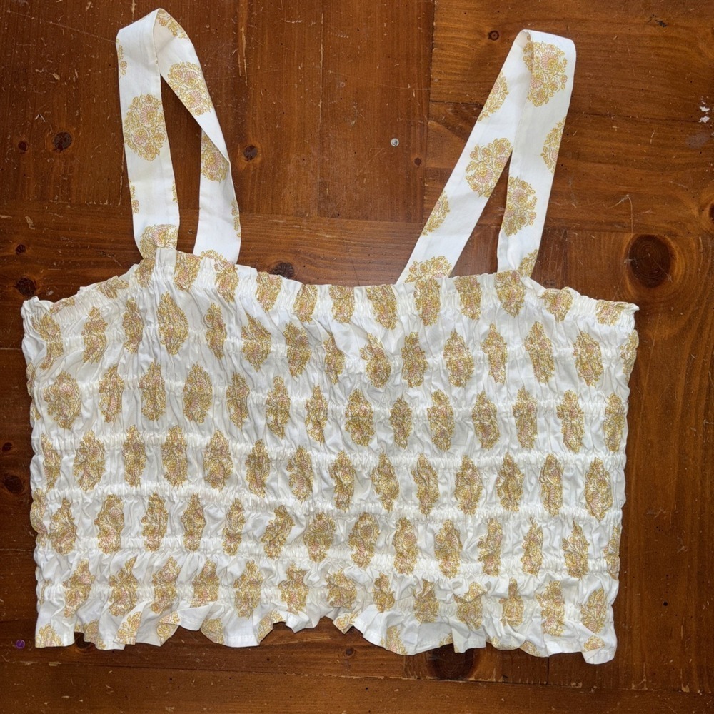J. Crew White/Yellow Ruffled Crop Top Women's Size XL